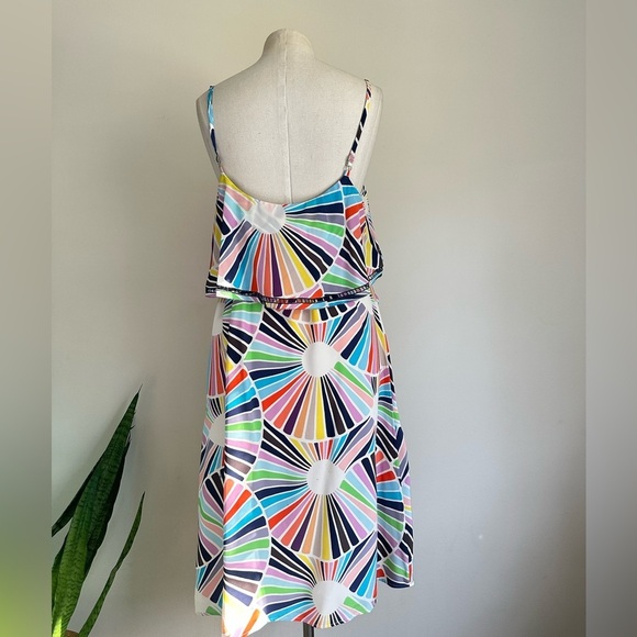 Trina Turk SILK BELTED Ruffle Retro Lined MIDI Dress sz Medium - Picture 4 of 8